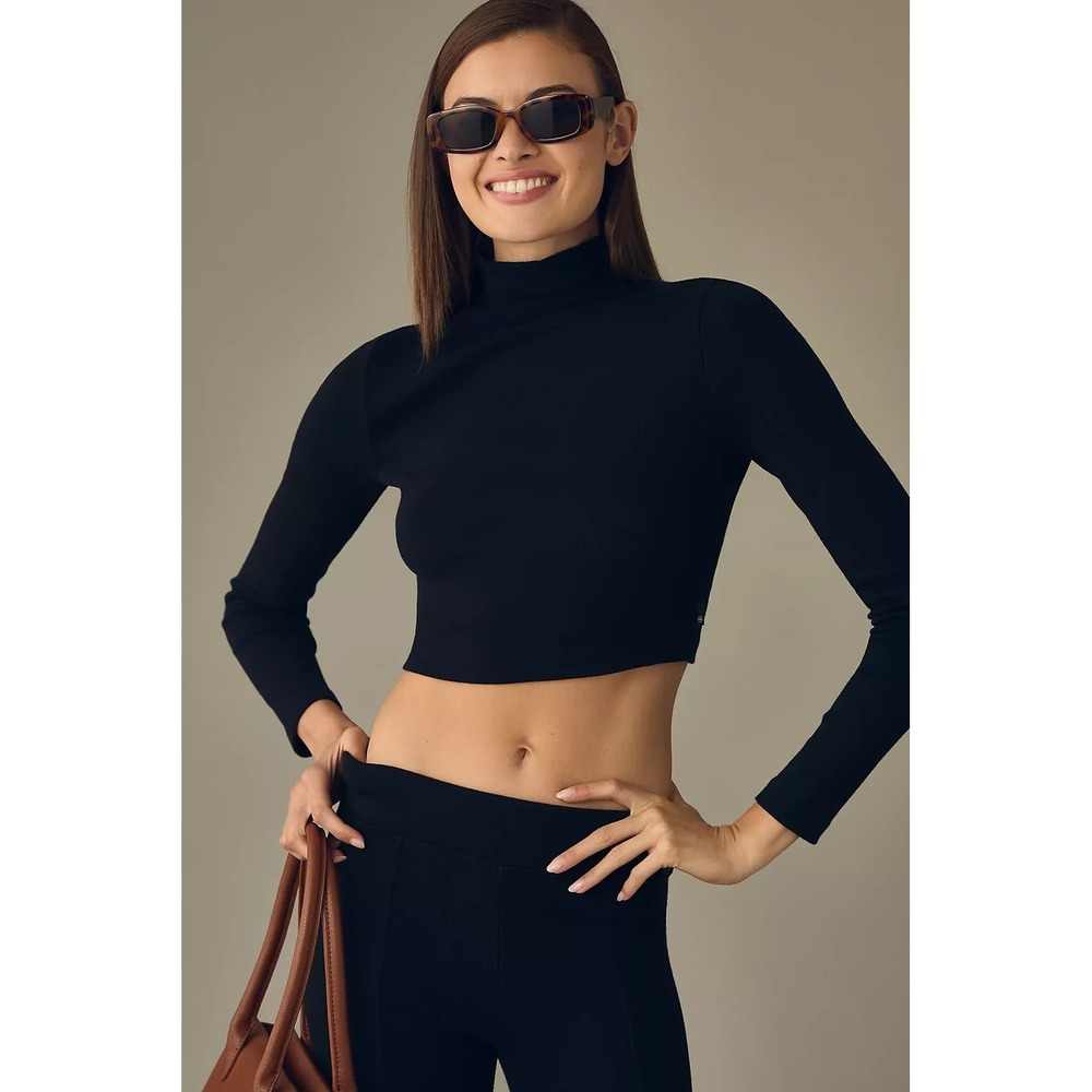 Emrata‎ X AG Kathryn Slim-Fit Ribbed Black Turtleneck Top Women's Small NWOT